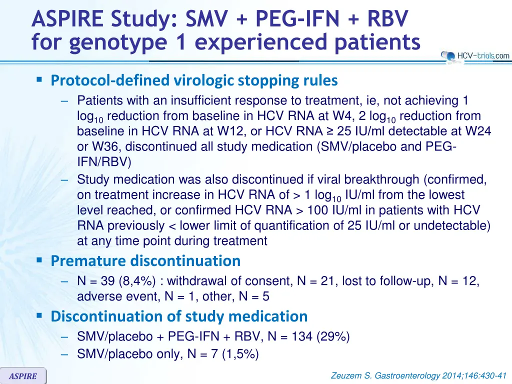 aspire study smv peg ifn rbv for genotype 3