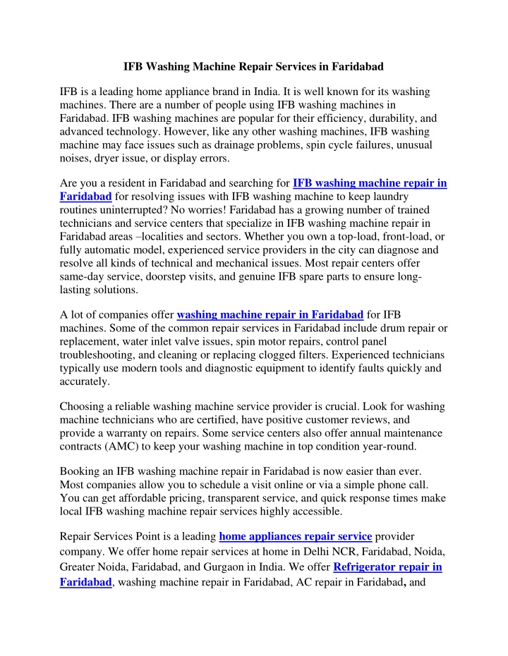 ifb washing machine repair services in faridabad