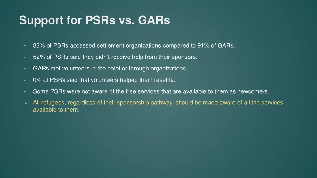 support for psrs vs gars