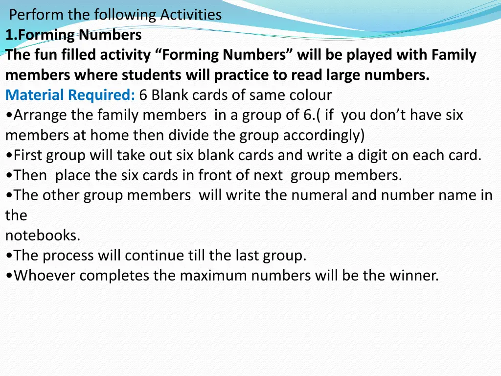 perform the following activities 1 forming