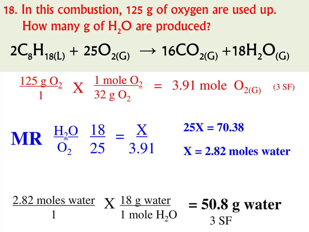 18 in this combustion 125 g of oxygen are used 1