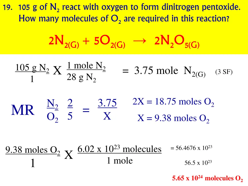 19 105 g of n 2 react with oxygen to form 1