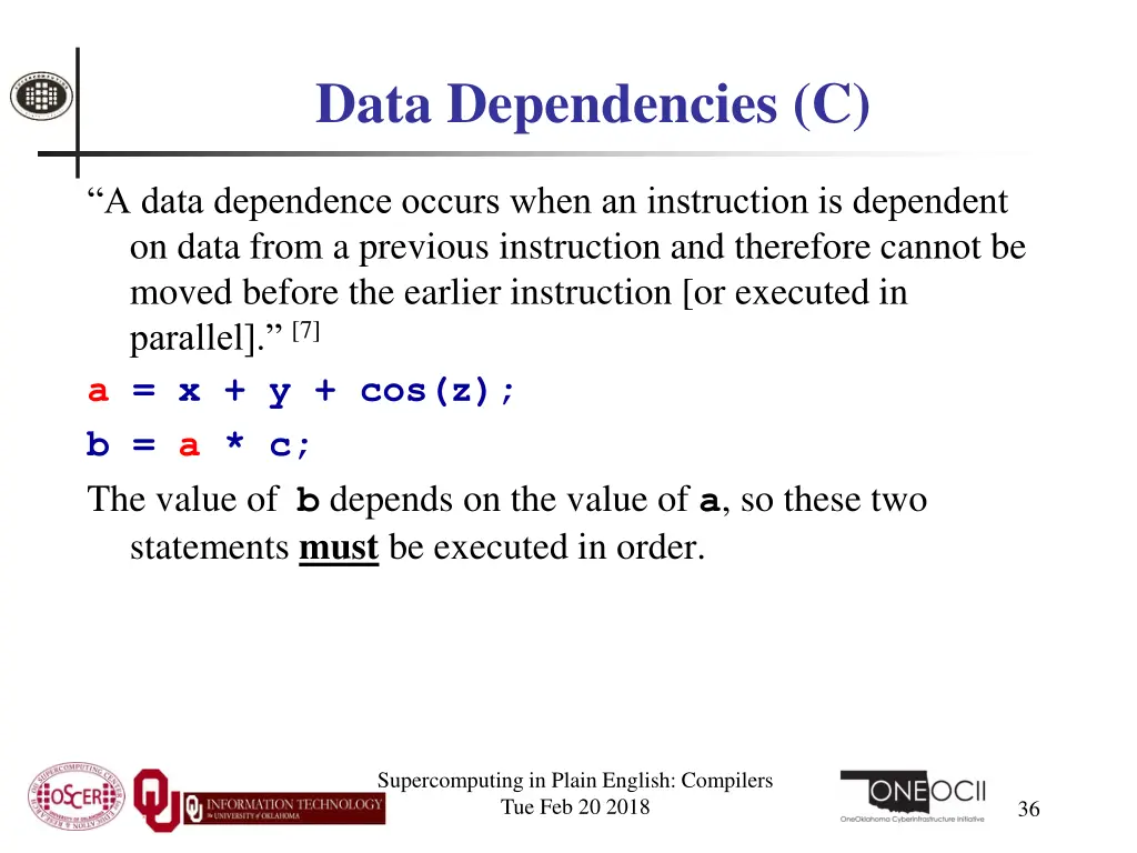 data dependencies c