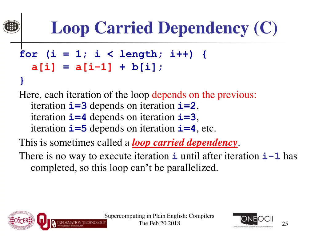 loop carried dependency c