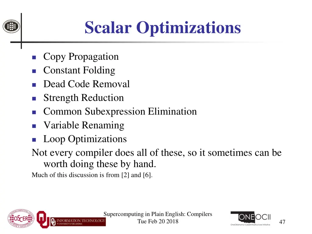 scalar optimizations
