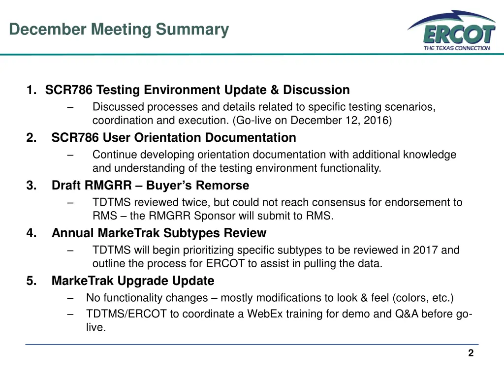 december meeting summary