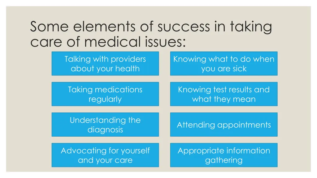 some elements of success in taking care