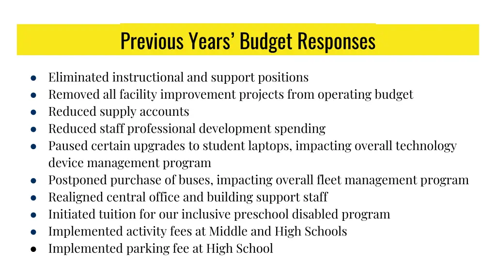 previous years budget responses