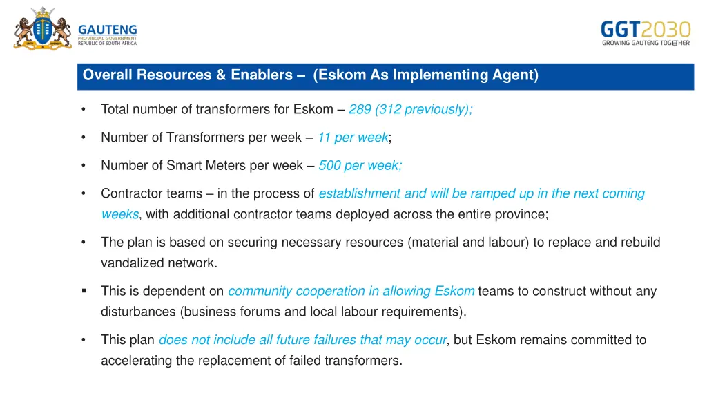 overall resources enablers eskom as implementing