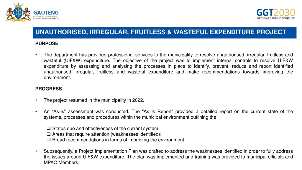 unauthorised irregular fruitless wasteful