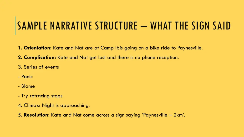 sample narrative structure what the sign said