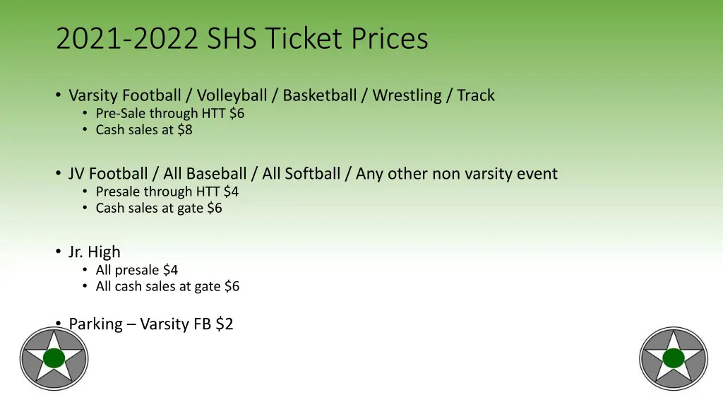 2021 2022 shs ticket prices