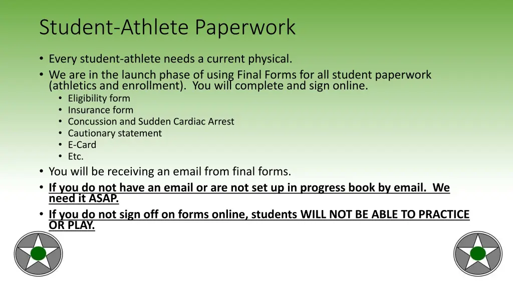 student athlete paperwork