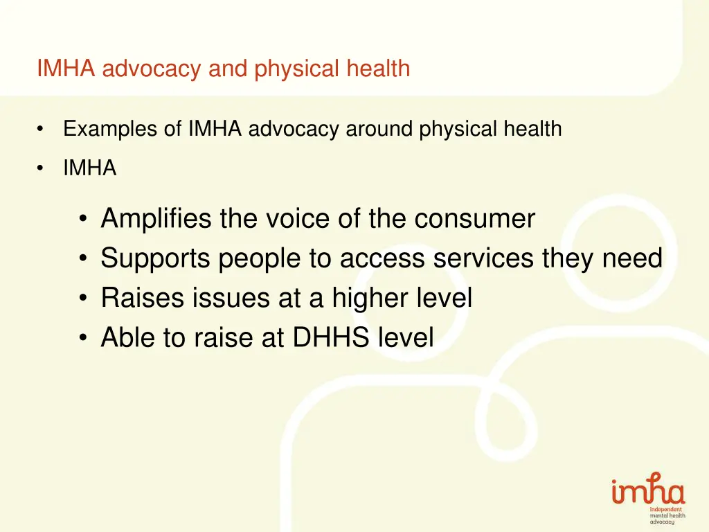 imha advocacy and physical health