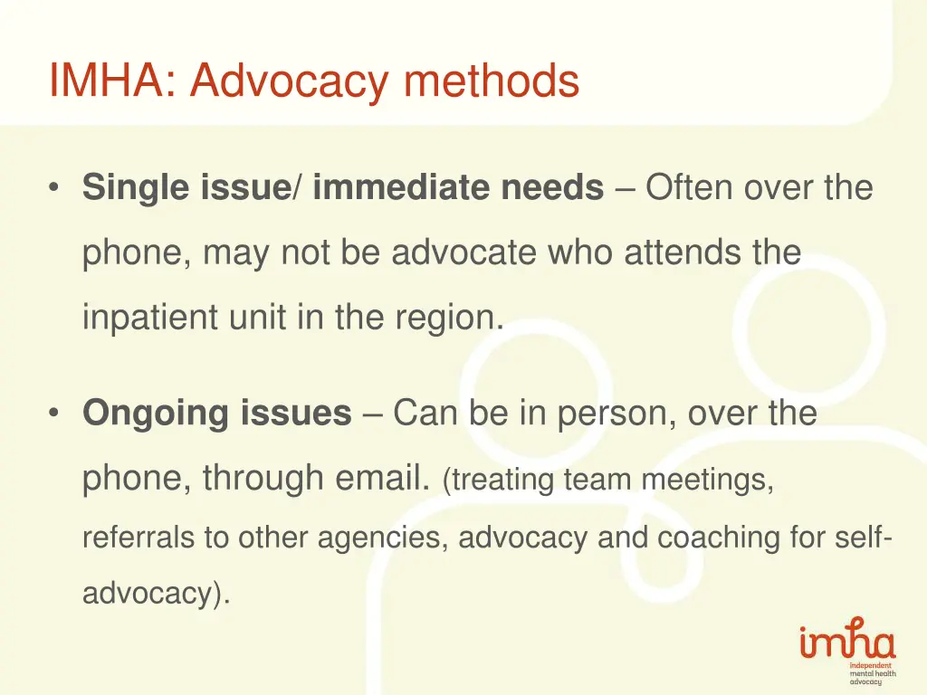 imha advocacy methods