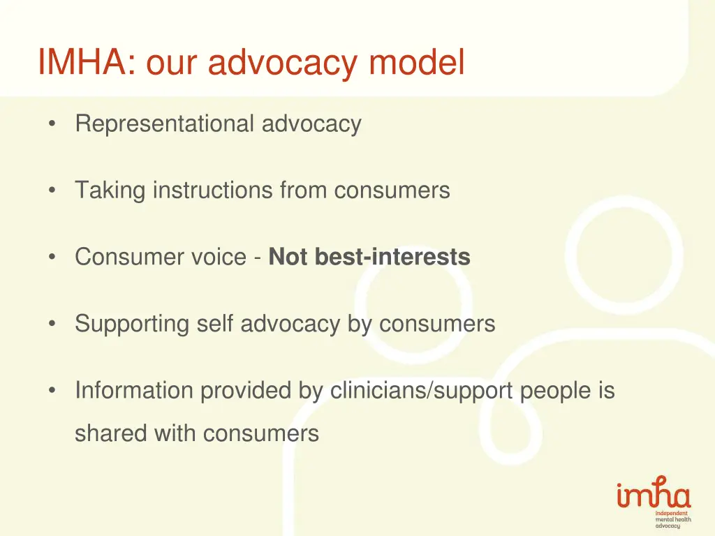 imha our advocacy model