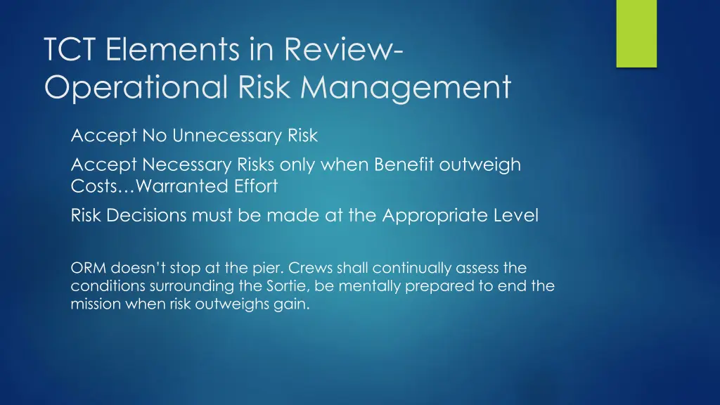 tct elements in review operational risk management