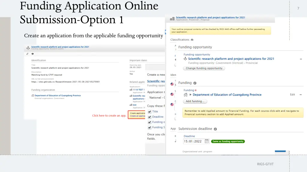 funding application online submission option 1