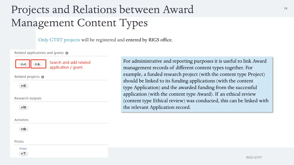 projects and relations between award management