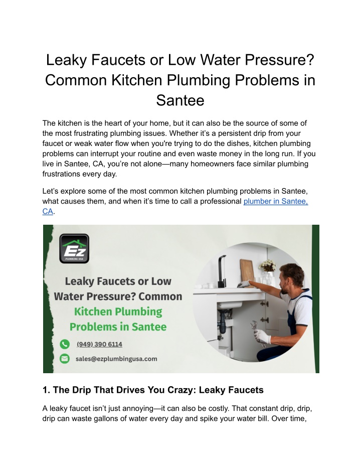 leaky faucets or low water pressure common