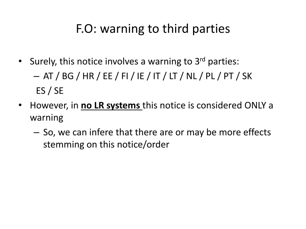 f o warning to third parties
