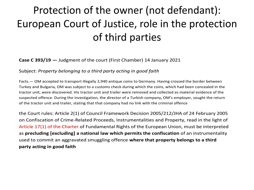 protection of the owner not defendant european