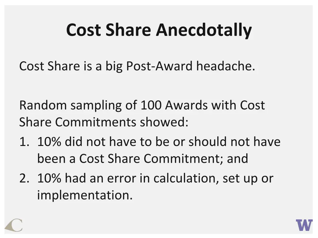 cost share anecdotally
