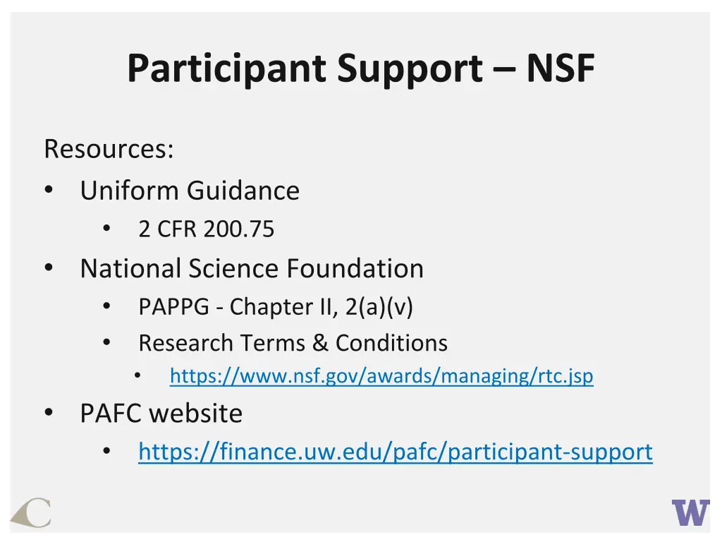 participant support nsf 1