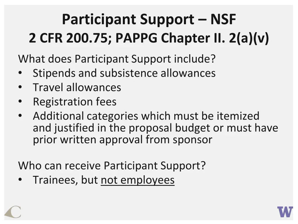 participant support nsf 2 cfr 200 75 pappg