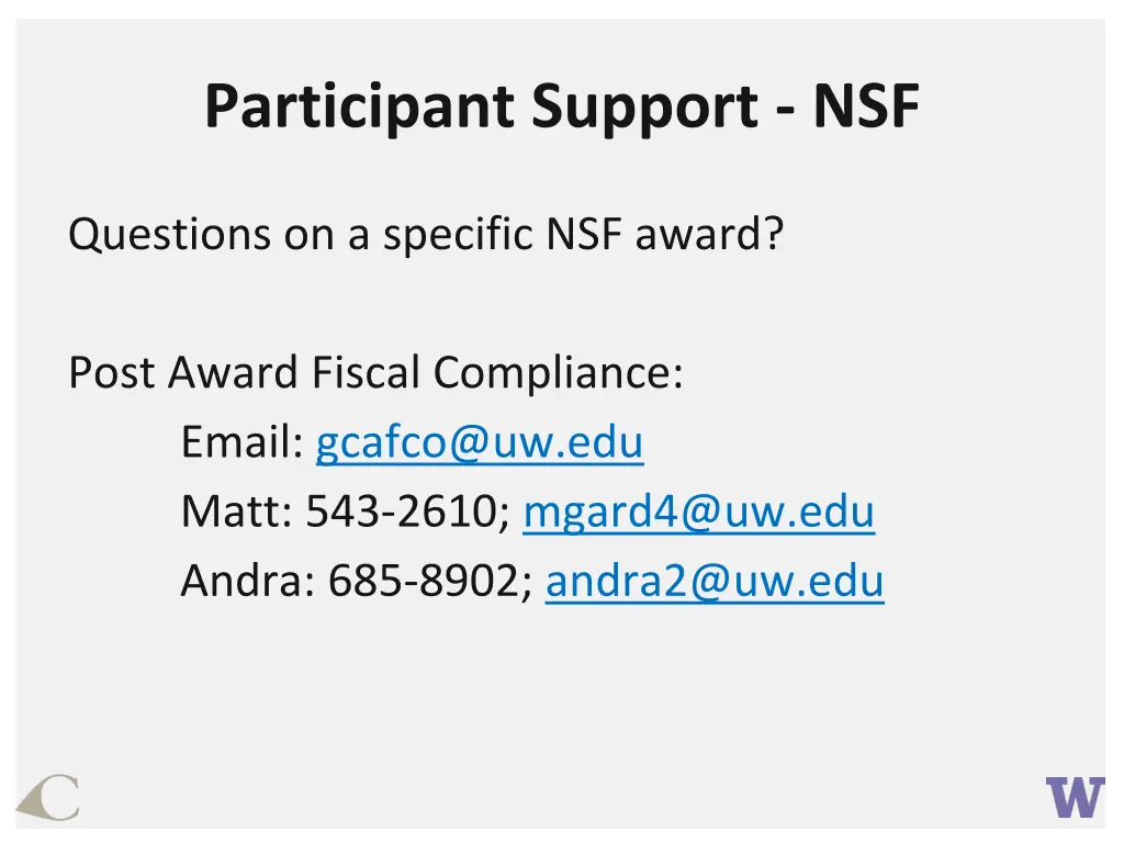 participant support nsf 2