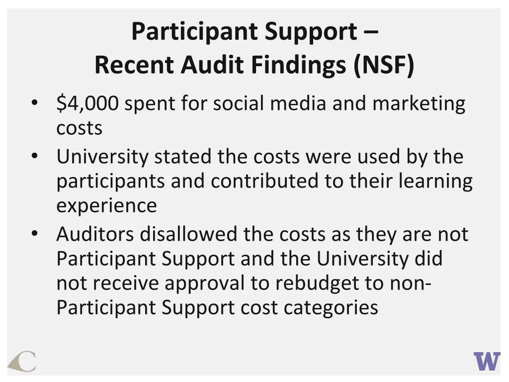 participant support recent audit findings