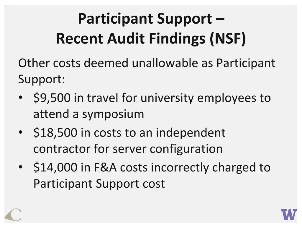 participant support recent audit findings nsf 1