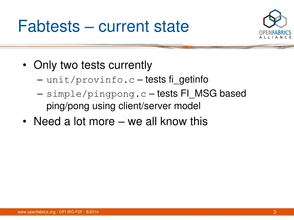 fabtests current state