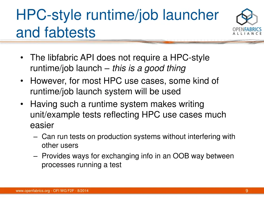hpc style runtime job launcher and fabtests