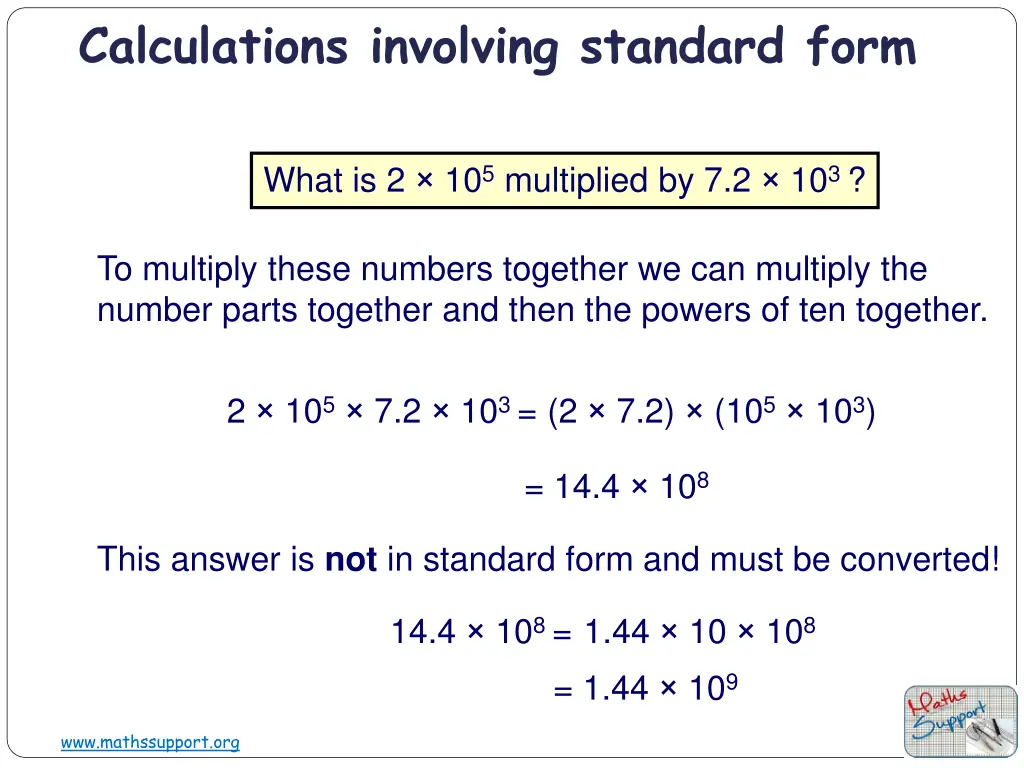 calculations involving standard form