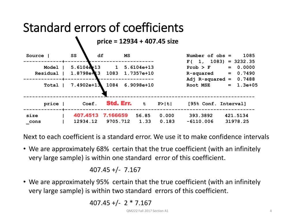 standard errors of coefficients standard errors