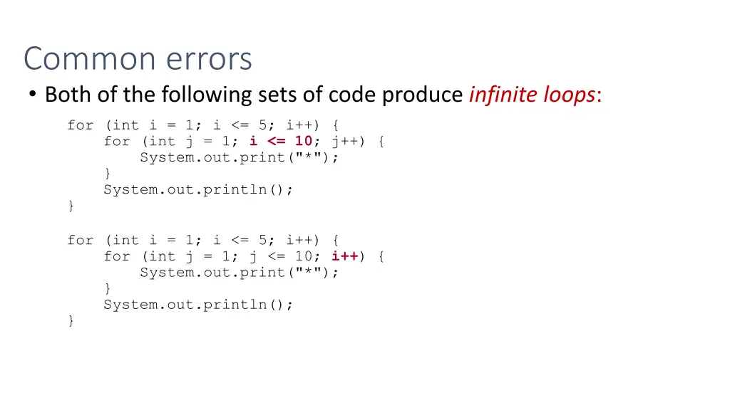 common errors both of the following sets of code