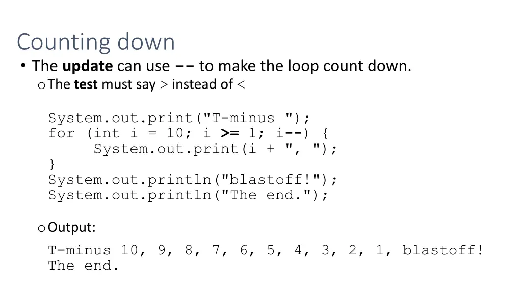 counting down the update can use to make the loop