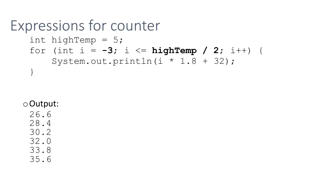 expressions for counter int hightemp