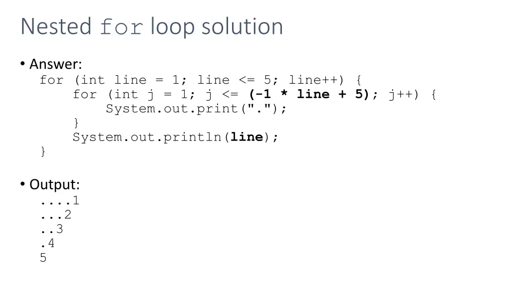 nested for loop solution
