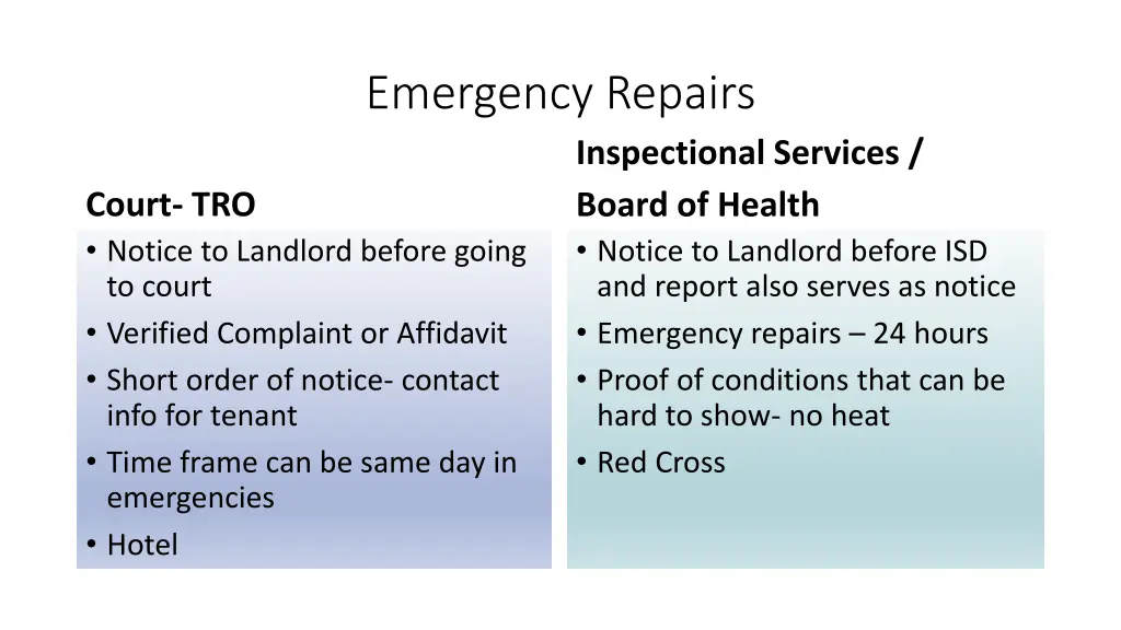 emergency repairs
