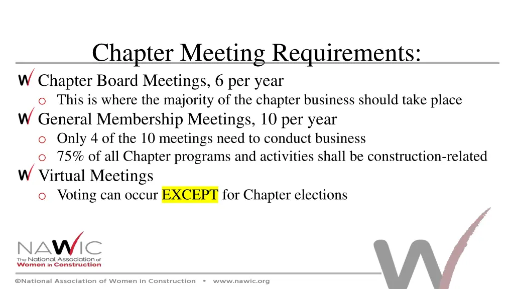 chapter meeting requirements chapter board