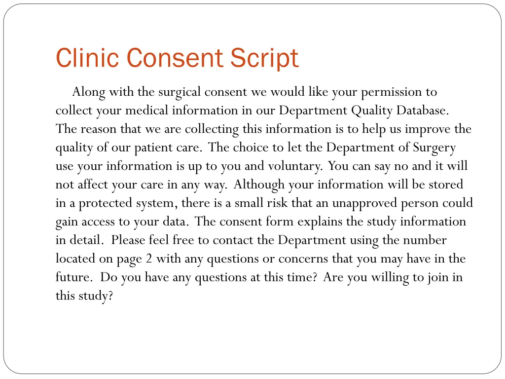 clinic consent script