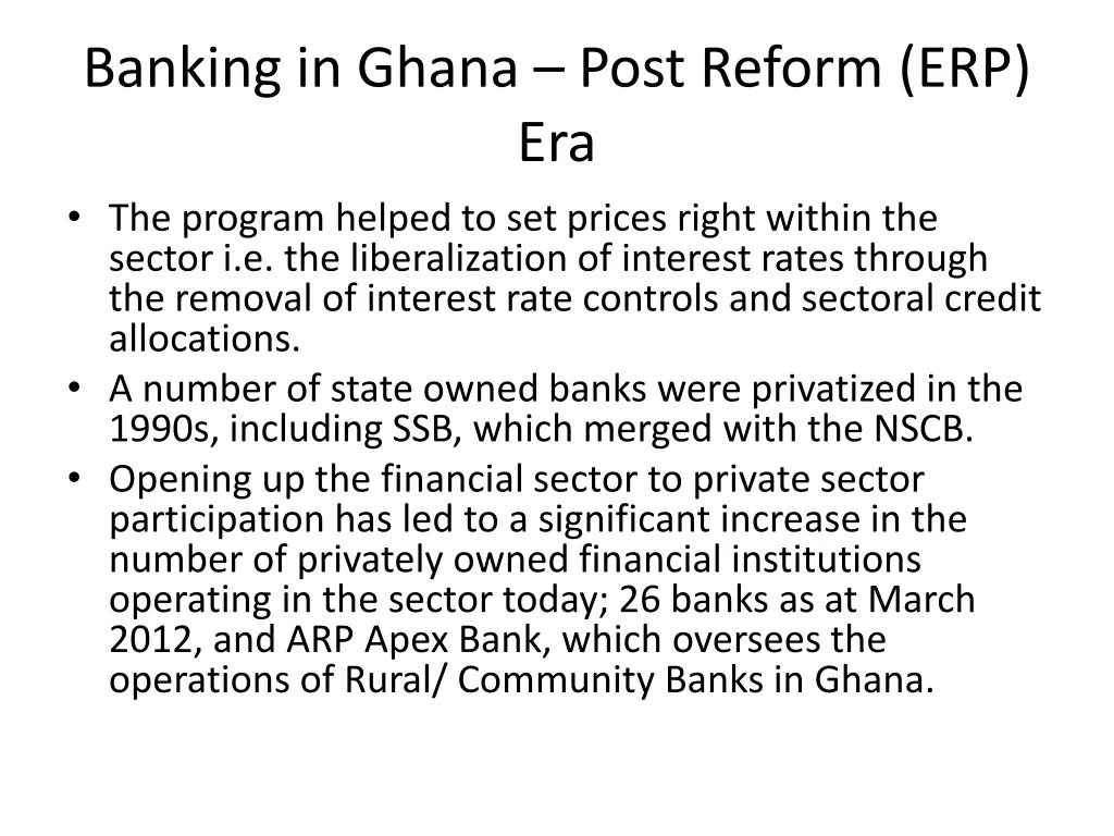 banking in ghana post reform erp era the program
