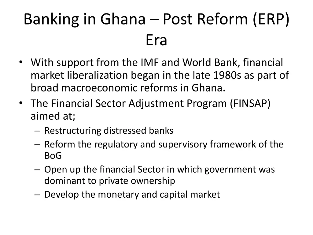banking in ghana post reform erp era with support