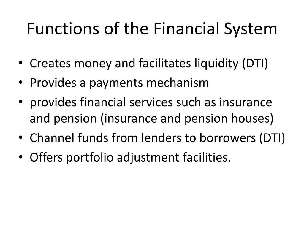functions of the financial system