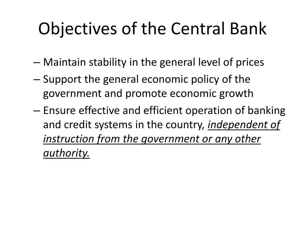 objectives of the central bank 1