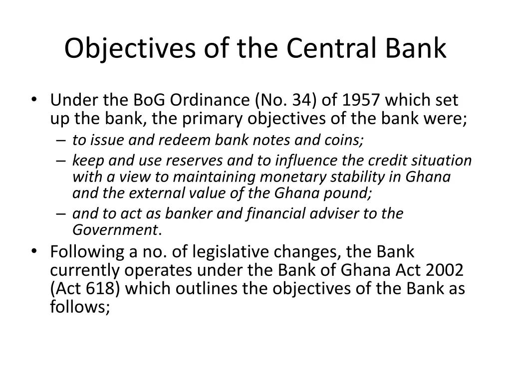 objectives of the central bank