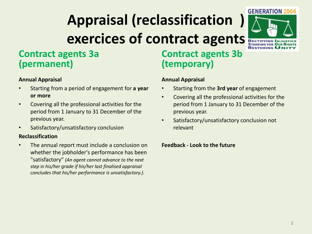 appraisal reclassification exercices of contract