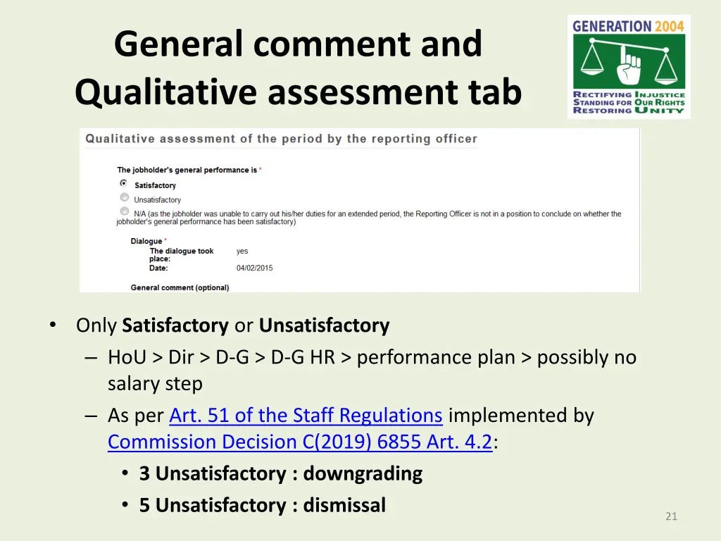 general comment and qualitative assessment tab 1